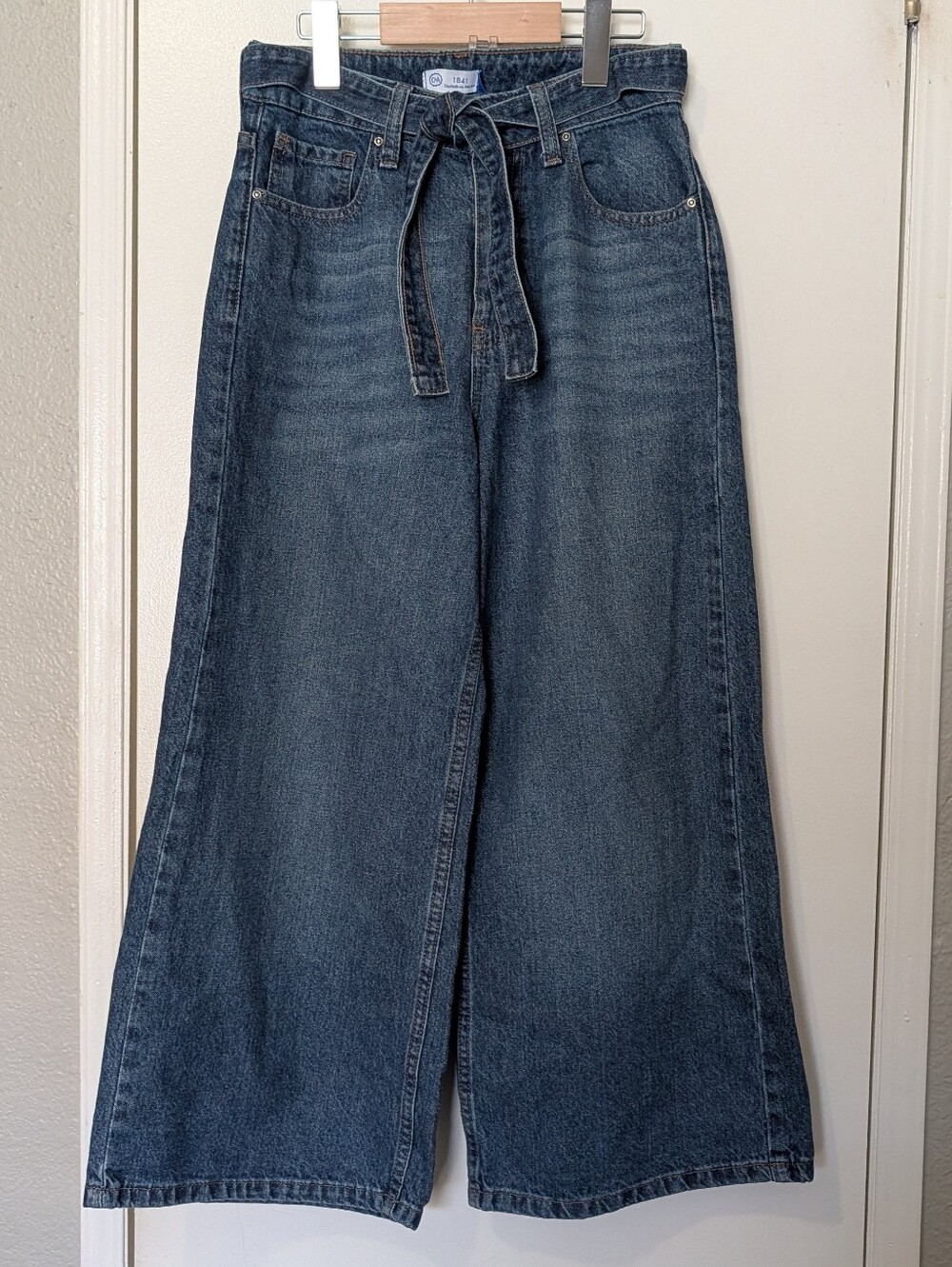 Wide Leg Tie-Waist Jeans - Dark Blue Size 5